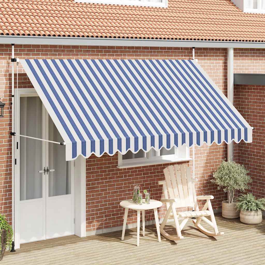 Vidaxl Luifel erstreckt sich manuell 350 cm blau und weiße Streifen