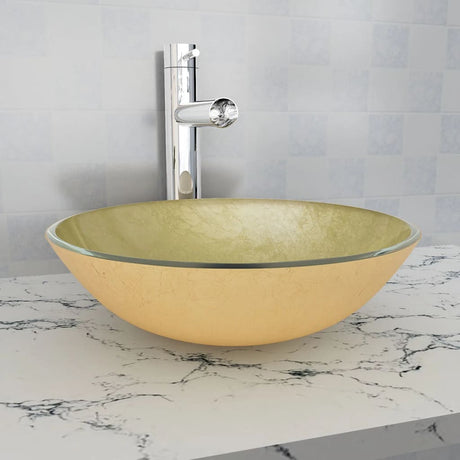VIDAXL WASHBAIN gehärtetes Glas 42 cm Gold