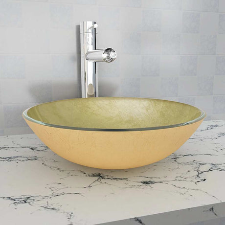 VIDAXL WASHBAIN gehärtetes Glas 42 cm Gold