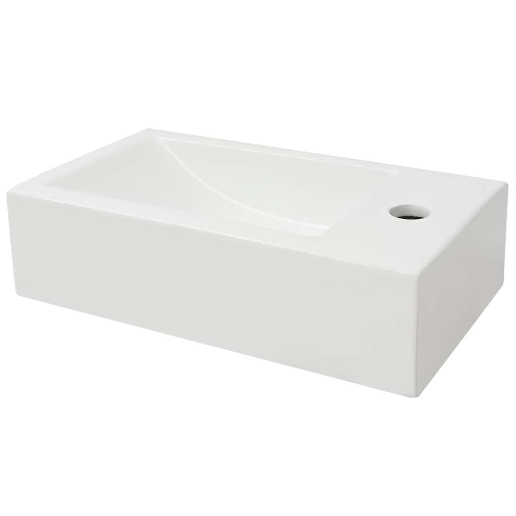 VIDAXL -WASHBAIN mit rechteckiger weißer Kranloch 46x25,5x12 cm Keramik