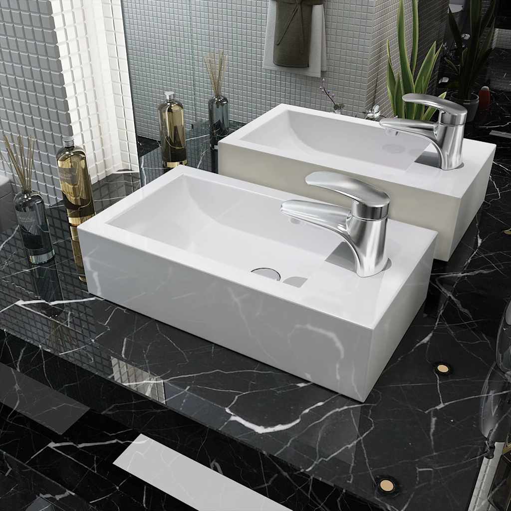 VIDAXL -WASHBAIN mit rechteckiger weißer Kranloch 46x25,5x12 cm Keramik