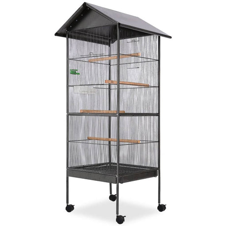 Vidaxl -Vogelkäfig mit Dachstahl schwarz 66x66x155 cm