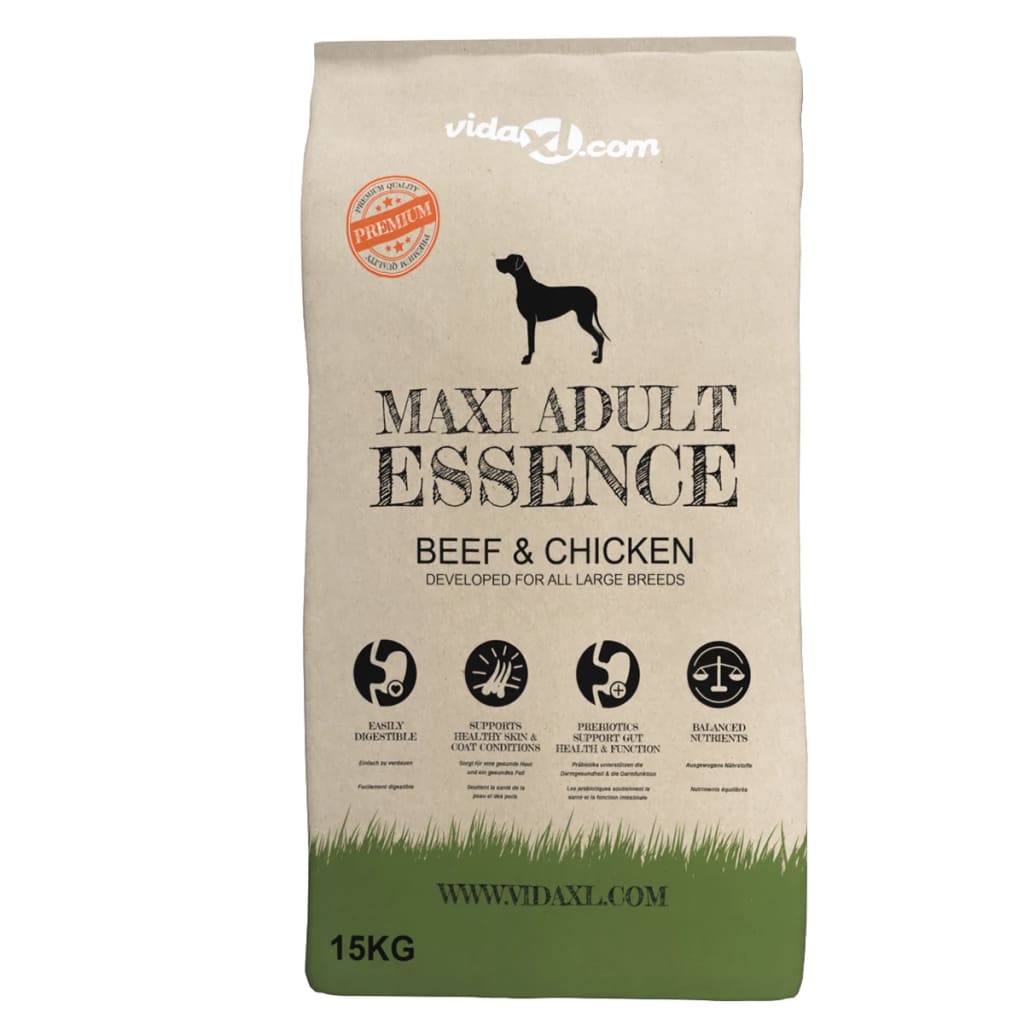Vidaxl Premium Hundefutter trocken Maxi Erwachsene Essence Rindhuhn 15 kg