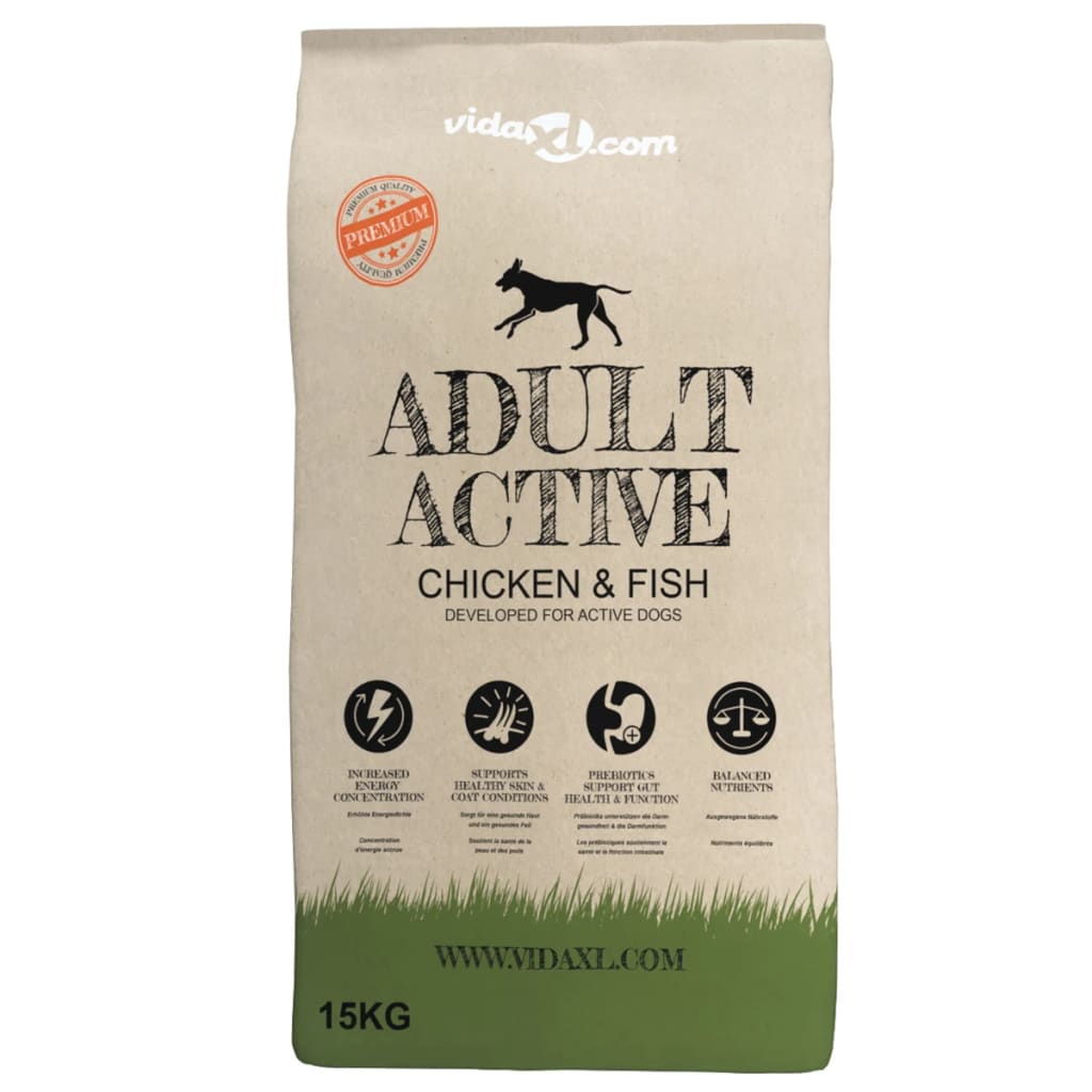 Vidaxl premium hondenvoer droog adult active chicken fish 15kg