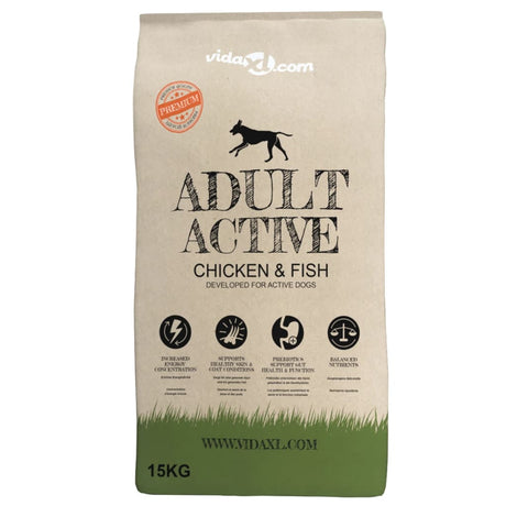 Vidaxl premium hondenvoer droog adult active chicken fish 15kg