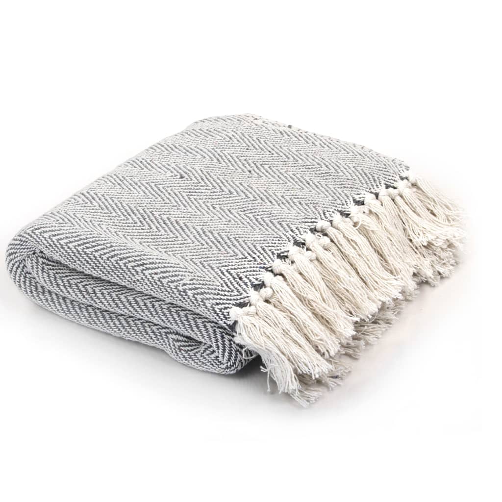 Vidaxl Plaid Fischgräten Sie 160x210 cm Baumwollgrau