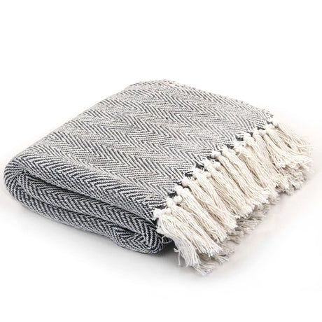 Vidaxl Plaid Fischgräten 220x250 cm Baumwollmarine Blau