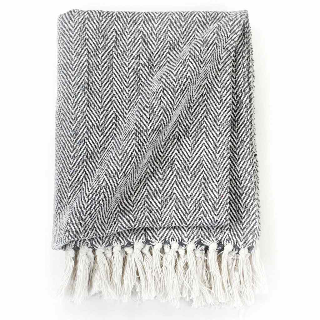 Vidaxl Plaid Fischgräten 220x250 cm Baumwollmarine Blau