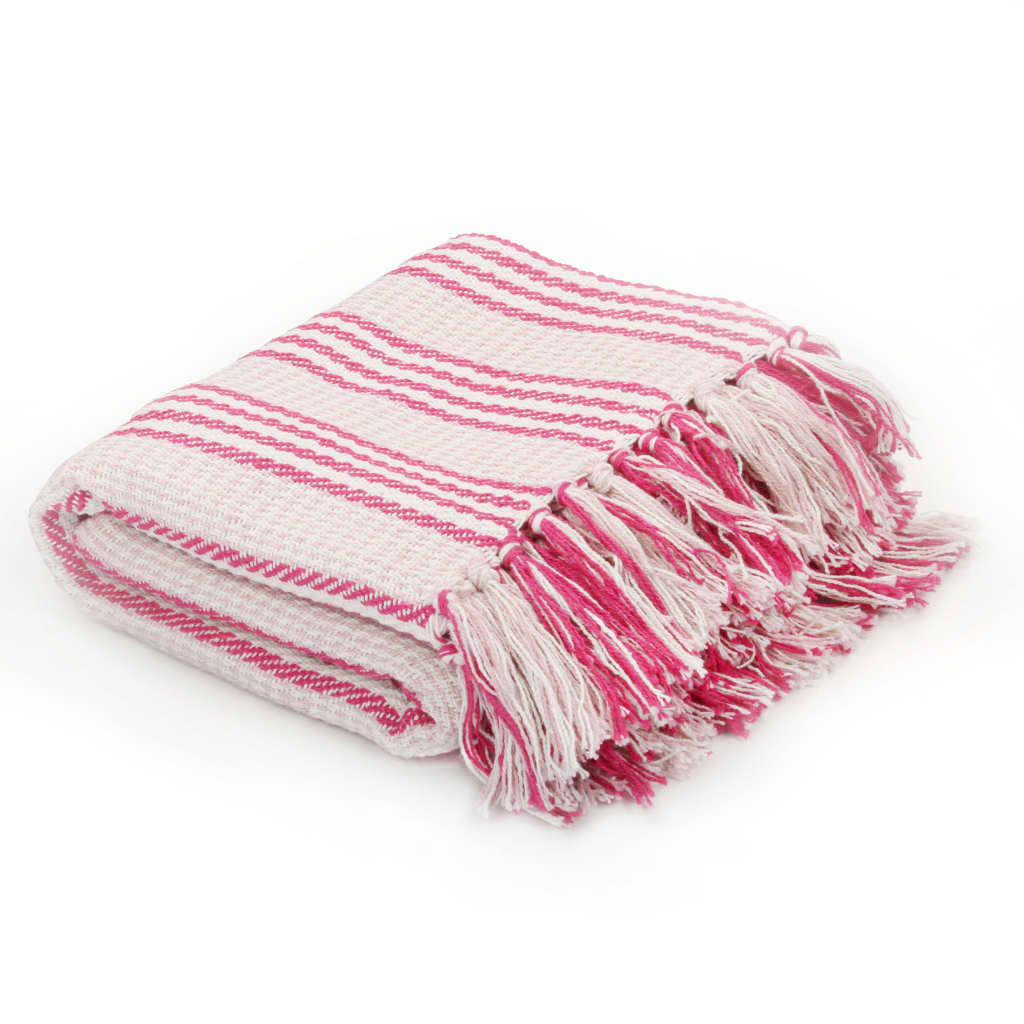 Vidaxl Plaid Streifen 125x150 cm Baumwollrosa und Weiß