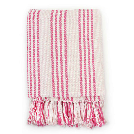 Vidaxl Plaid Streifen 125x150 cm Baumwollrosa und Weiß