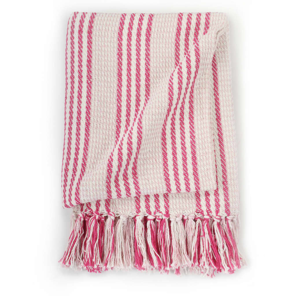 Vidaxl Plaid Streifen 125x150 cm Baumwollrosa und Weiß