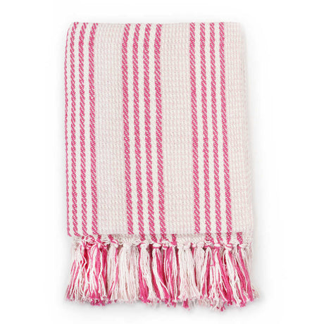 Vidaxl Plaid Streifen 220x250 cm Baumwollrosa und Weiß