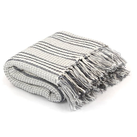 Vidaxl Plaid Streifen 220x250 cm Baumwollgrau und Weiß