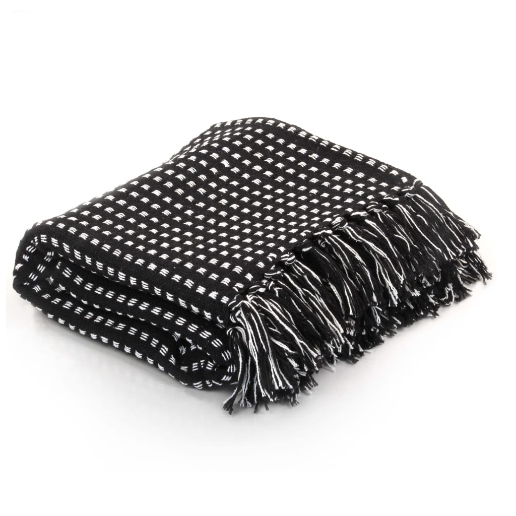 Vidaxl Plaid Quadrate 160x210 cm Baumwollschwarz