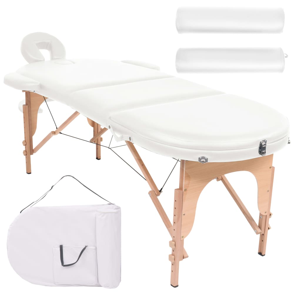 VIDAXL -Massage -Tabelle zusammenklappbar 4 cm dick mit 2 Bolstern ovales Weiß
