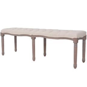 Vidaxl bank 150x40x48 cm linnen massief hout crèmewit