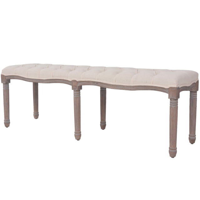 Vidaxl bank 150x40x48 cm linnen massief hout crèmewit