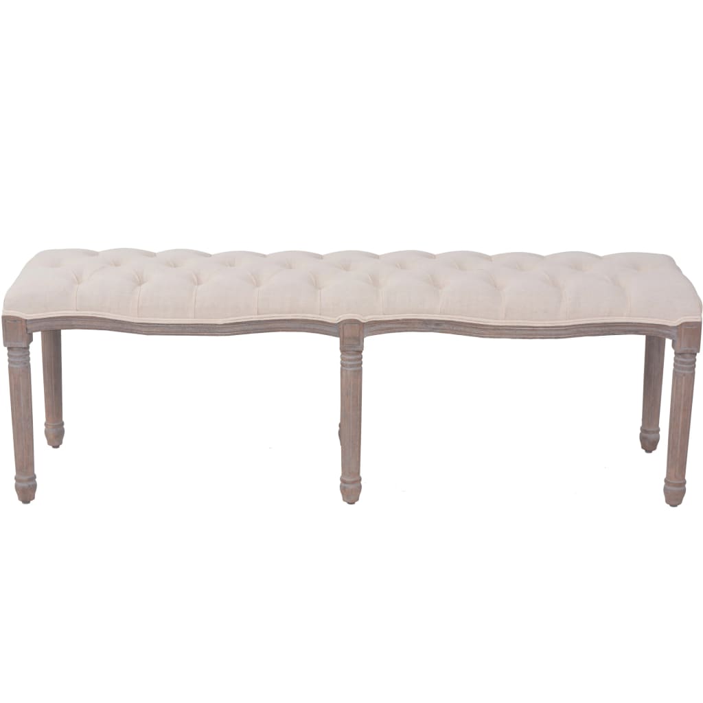 Vidaxl bank 150x40x48 cm linnen massief hout crèmewit
