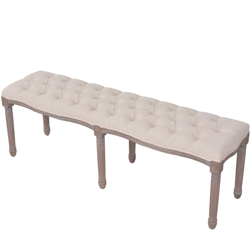 Vidaxl bank 150x40x48 cm linnen massief hout crèmewit