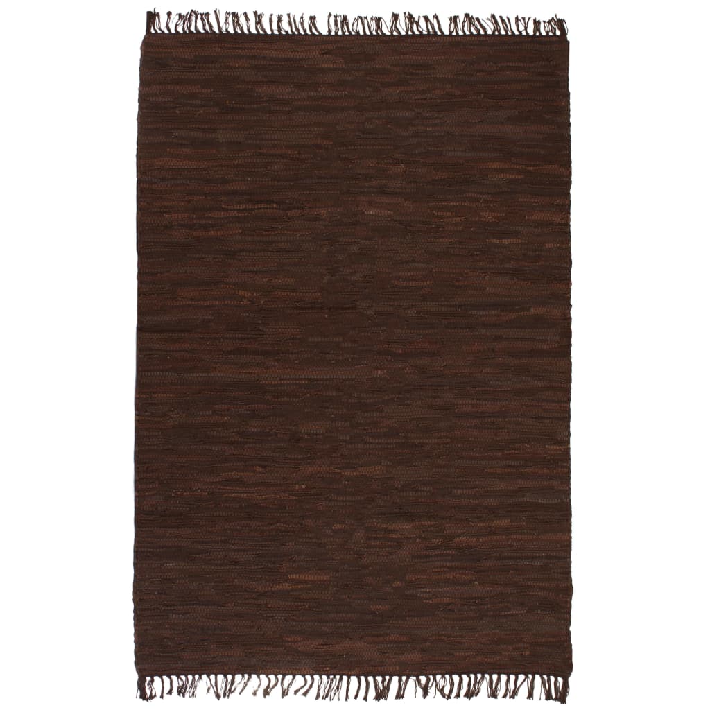 Vidaxl vloerkleed chindi handgeweven 120x170 cm leer bruin
