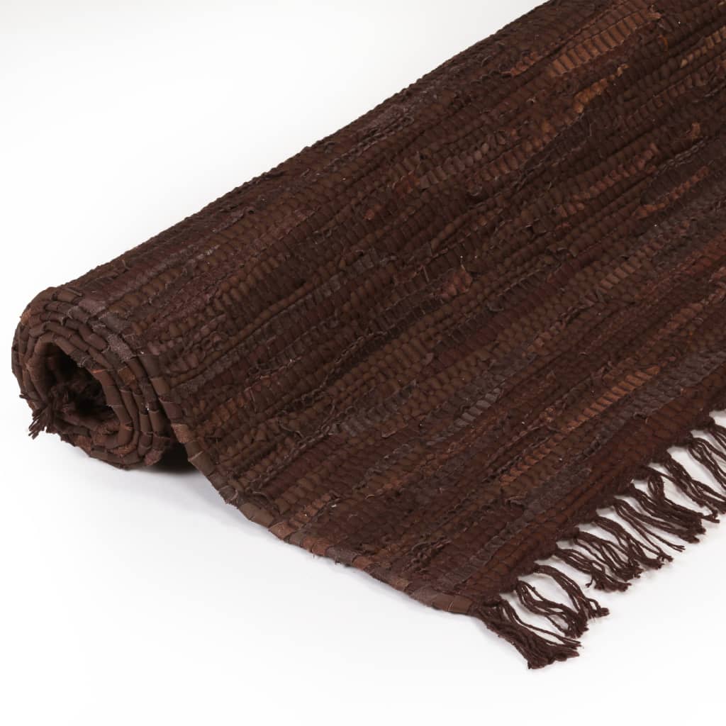 Vidaxl vloerkleed chindi handgeweven 120x170 cm leer bruin