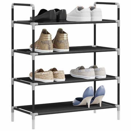 Vidaxl -Schuhregal mit 4 Regalen Metall und unbedecktem Stoff schwarz