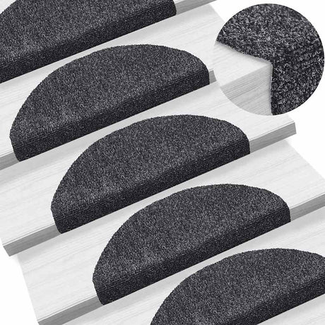 Vidaxl -Treppenmatten Selbstadhäsiv 15 Teile 65x21x4 cm dunkelgraue Hemisphäre groß