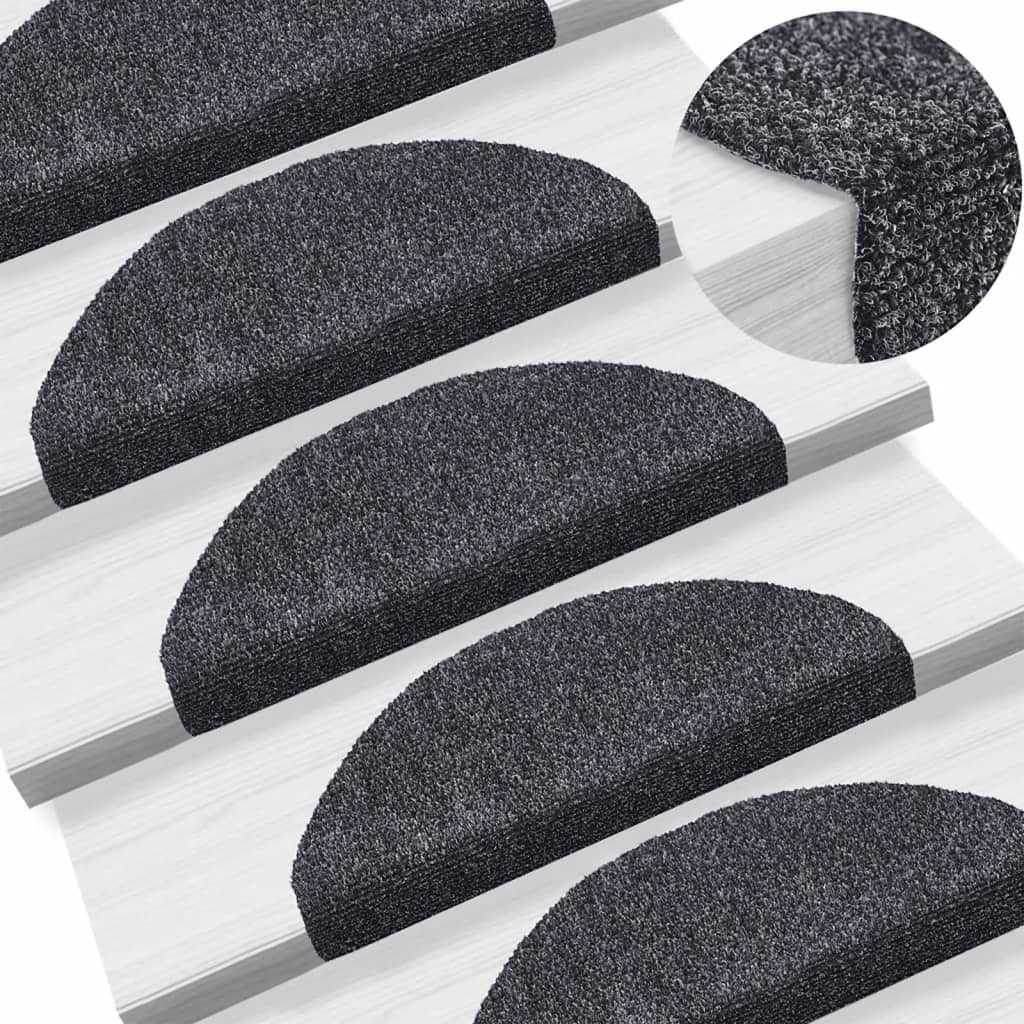 Vidaxl -Treppenmatten Selbstadhäsiv 15 Teile 65x21x4 cm dunkelgraue Hemisphäre groß