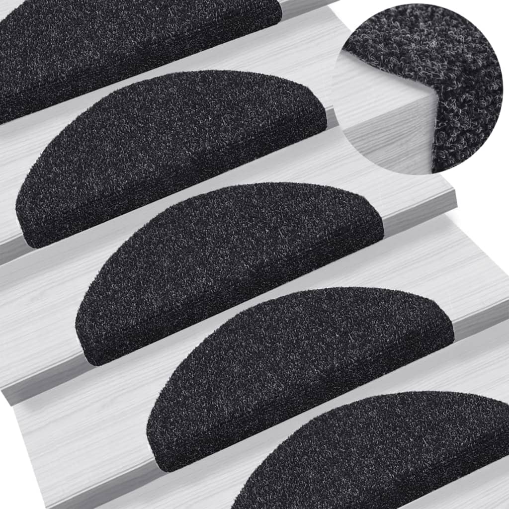 Vidaxl -Treppenmatten selbstadhäsiv 15 Stücke 65x21x4 cm schwarze Halbblöcke groß