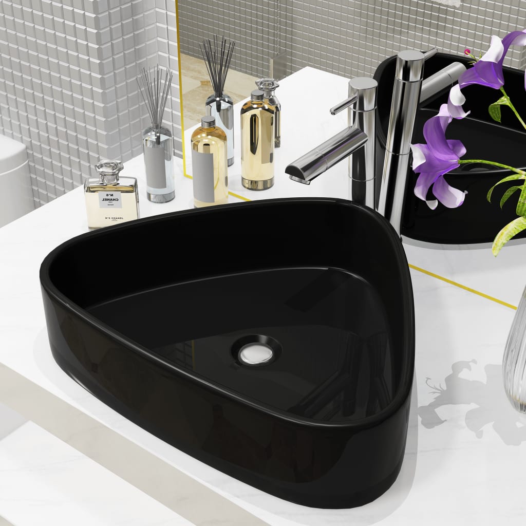Vidaxx Waschbecken dreieckig 50,5x41x12 cm Keramik schwarz