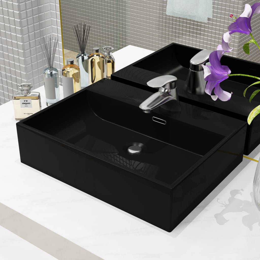VIDAXL WASHBAIN mit TAP -Loch 51.5x38.5x15 cm Keramik Schwarz