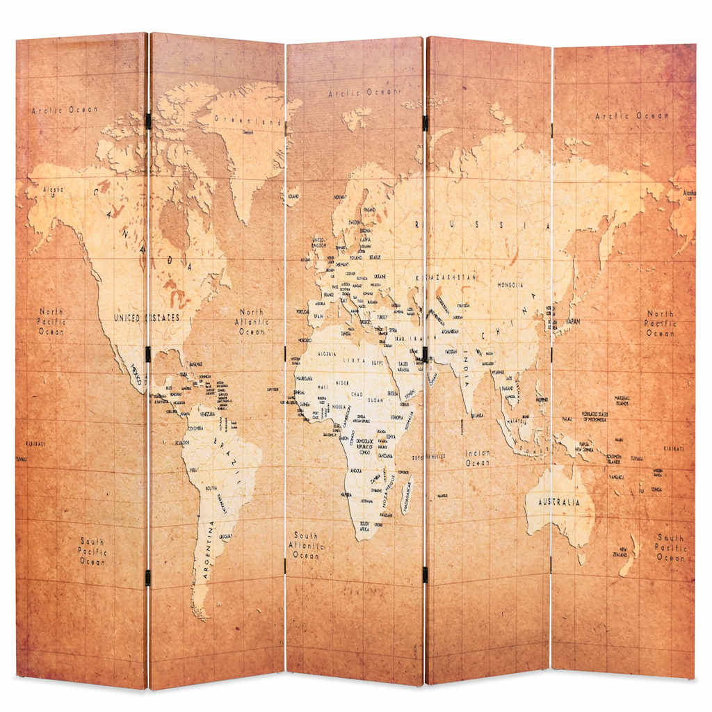 Vidaxl kamerscherm inklapbaar wereldkaart 200x170 cm geel