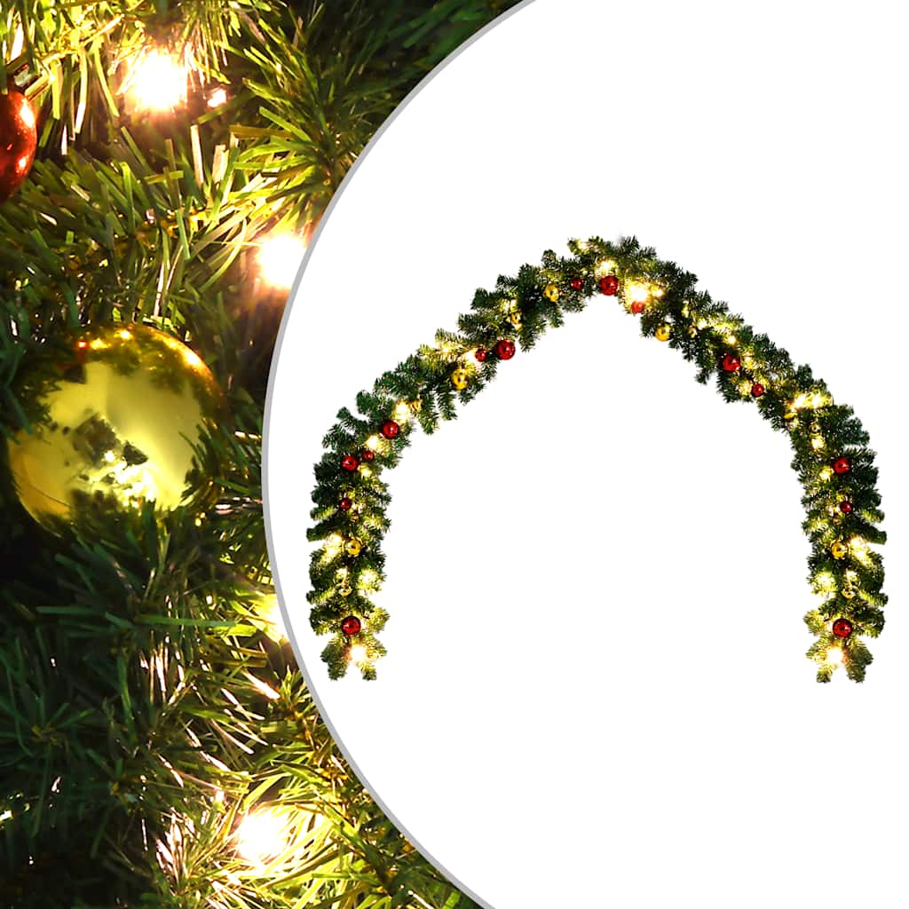 Vidaxl Weihnachtsgirlande mit Weihnachtskugeln und LED -Leuchten 10 m dekoriert