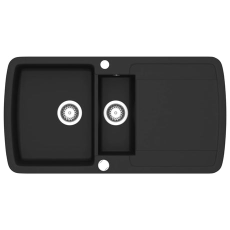 Vidaxl Spüle Doppelschüssel Granit schwarz