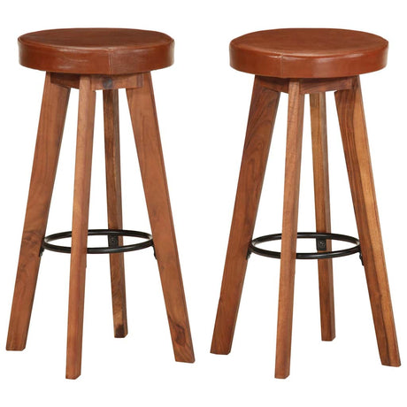 Vidaxl barstoelen 2 st echt leer en massief acaciahout