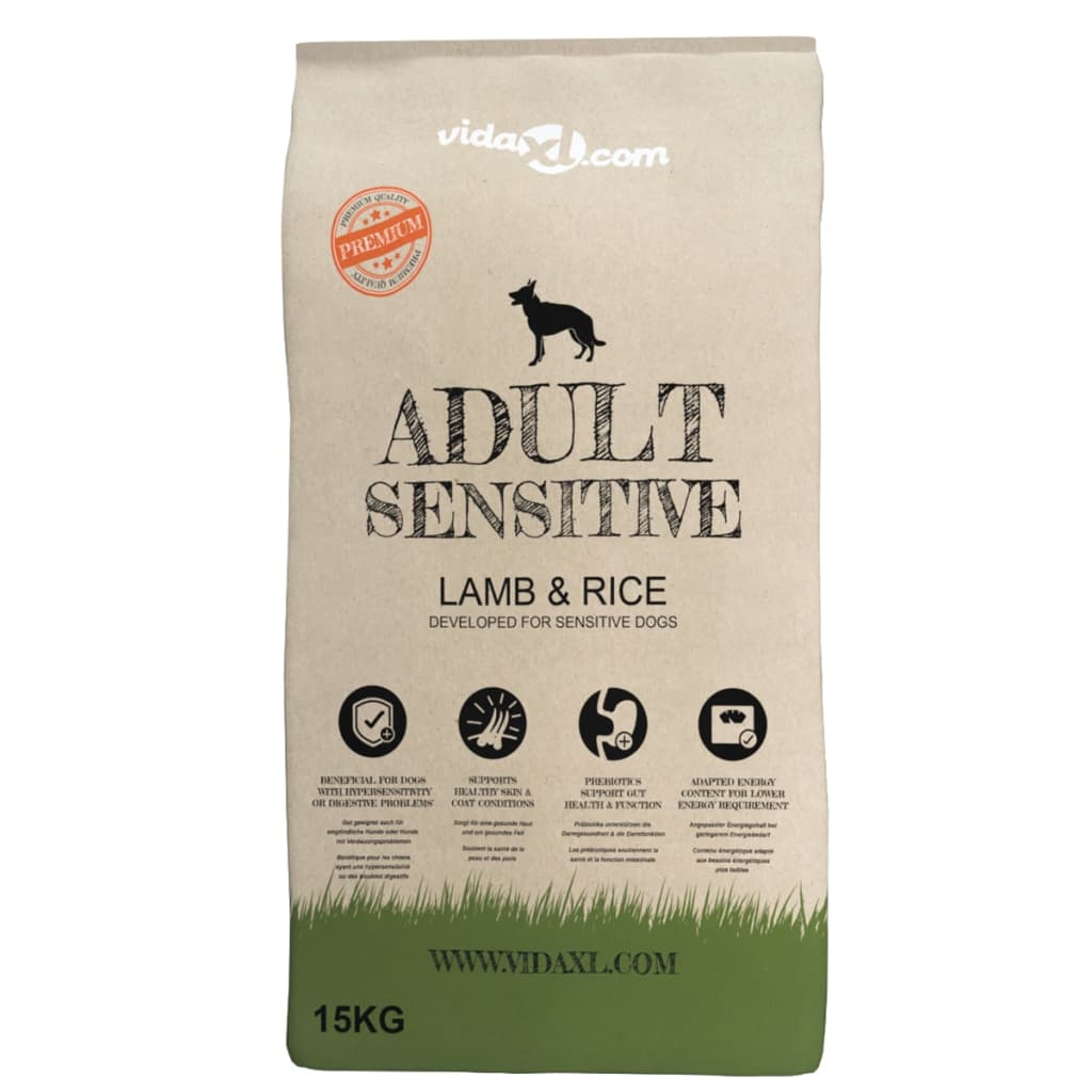Vidaxl Premium Hundefutter trockener erwachsener empfindlicher Lammreis 30 kg 2 Sts