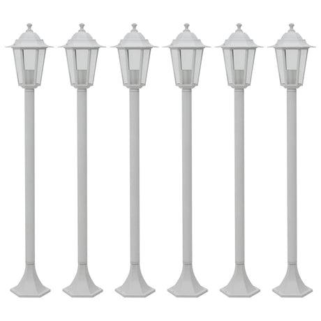 Vidaxl -Pfahlbeleuchtung für Garten E27 110 cm Aluminium Weiß 6 Sts