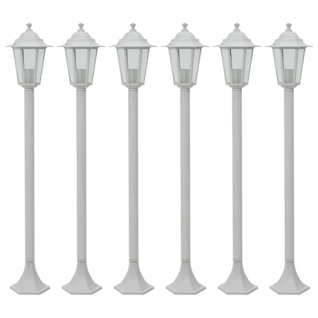 Vidaxl -Pfahlbeleuchtung für Garten E27 110 cm Aluminium Weiß 6 Sts