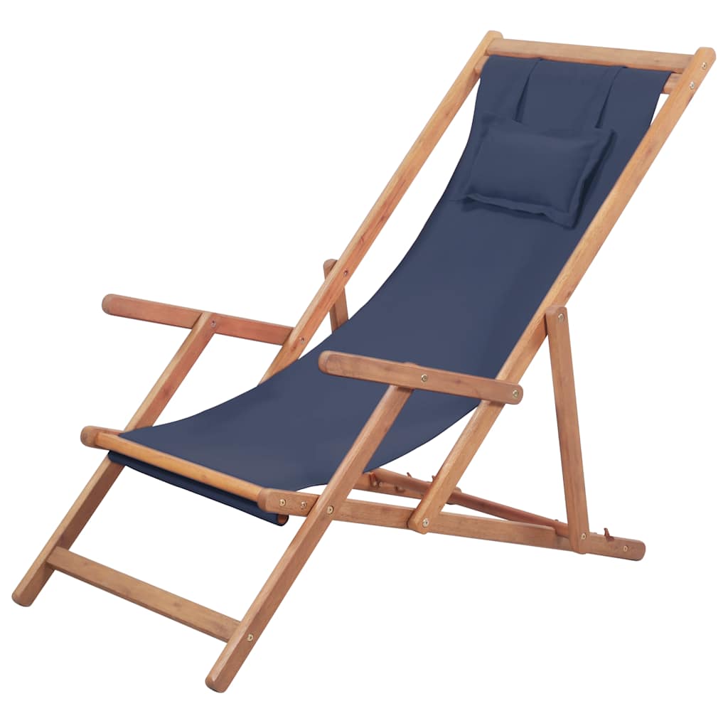 Vidaxl strandstoel inklapbaar stof en houten frame blauw