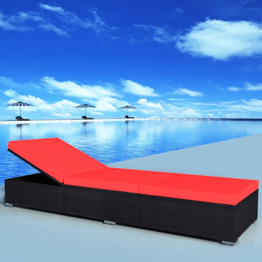 Vidaxl ligbed met kussen poly rattan zwart