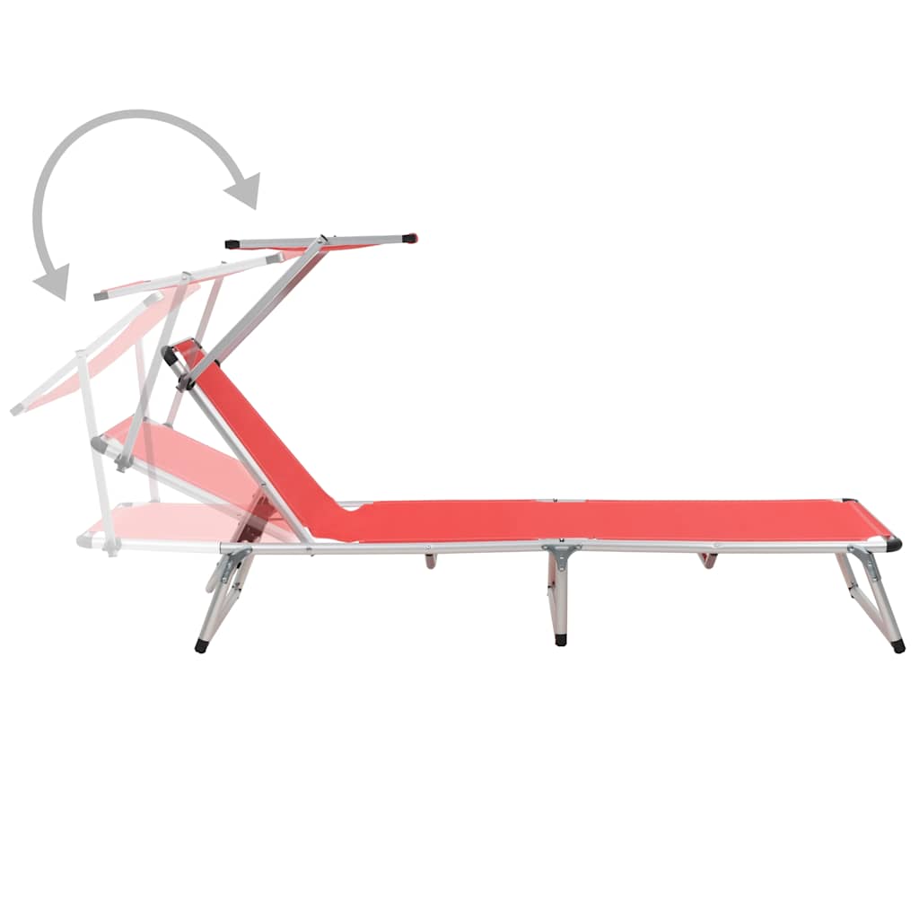 Vidaxl ligbed inklapbaar met dak aluminium en textileen rood