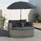 Vidaxl tuinbank 2-zits met kussens en parasol poly rattan grijs