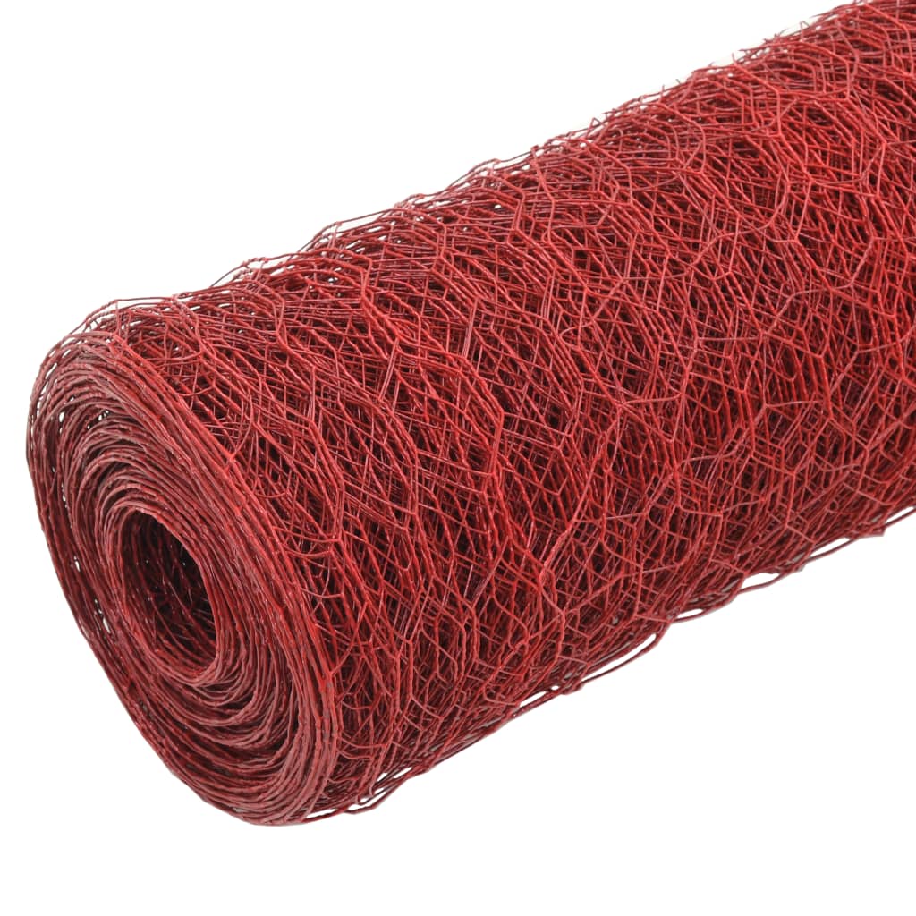 Vidaxl -Hühnerdraht 25x0,75 m Stahl mit PVC -Beschichtung rot