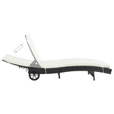Vidaxl ligbed met wielen en kussen poly rattan zwart