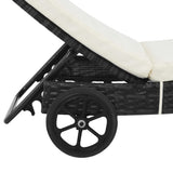Vidaxl ligbed met wielen en kussen poly rattan zwart