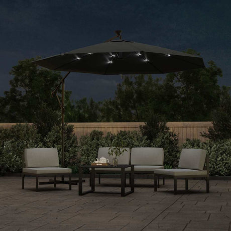 Vidaxl -schwimmender Parasol mit LED -Beleuchtungsstahlstahl 300 cm Anthrazit