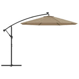 Vidaxl -schwimmender Parasol mit LED -Beleuchtungsstahlstahl 300 cm Taupe