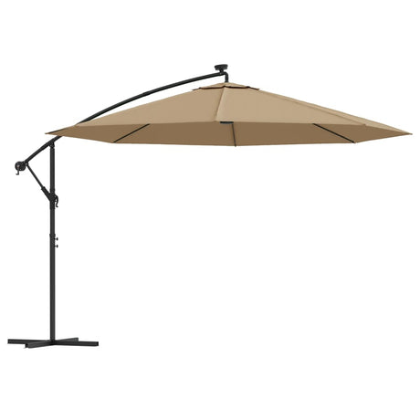 Vidaxl -schwimmendes Parasol mit LED -Beleuchtung und Metallpol 350 cm Taupe