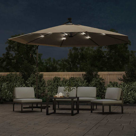 Vidaxl -schwimmendes Parasol mit LED -Beleuchtung und Metallpol 350 cm Taupe