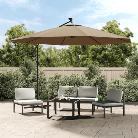 Vidaxl -schwimmendes Parasol mit LED -Beleuchtung und Metallpol 350 cm Taupe